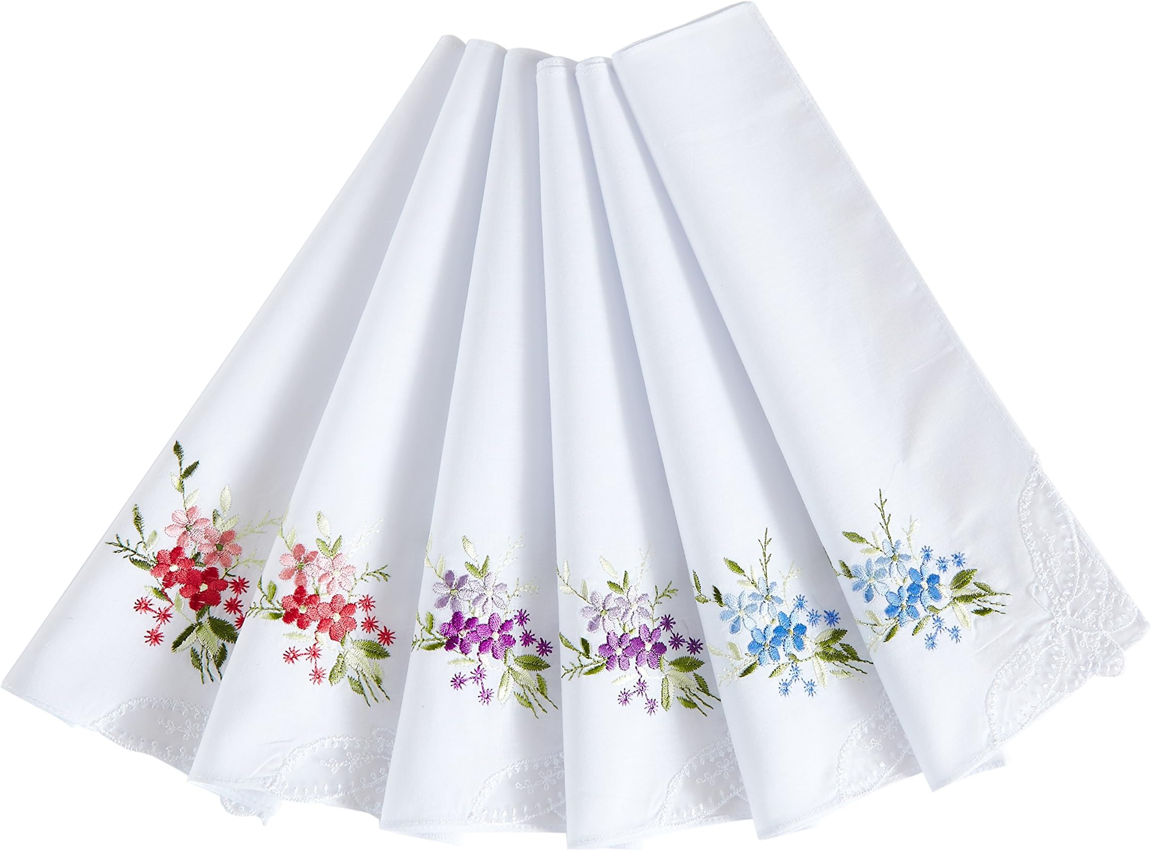 Women's 100% Cotton Handkerchief,Embroidery Hankies Pack of 6 …