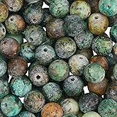 PONABEADIY 1 Box 120PCS 6MM Turquoise Round Beads Strand with Hole Natural African Jasper Gemstone Frosted Round Smooth Stone Loose Spacer Bead for Jewelry Making Bracelet Necklace DIY Craft Supply