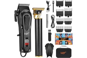 LQT® Men's Professional Hair Clippers Kit，Cordless & Corded Barber Clippers Set，Grooming Rechargeable Beard Trimmer with Adjustable Blade