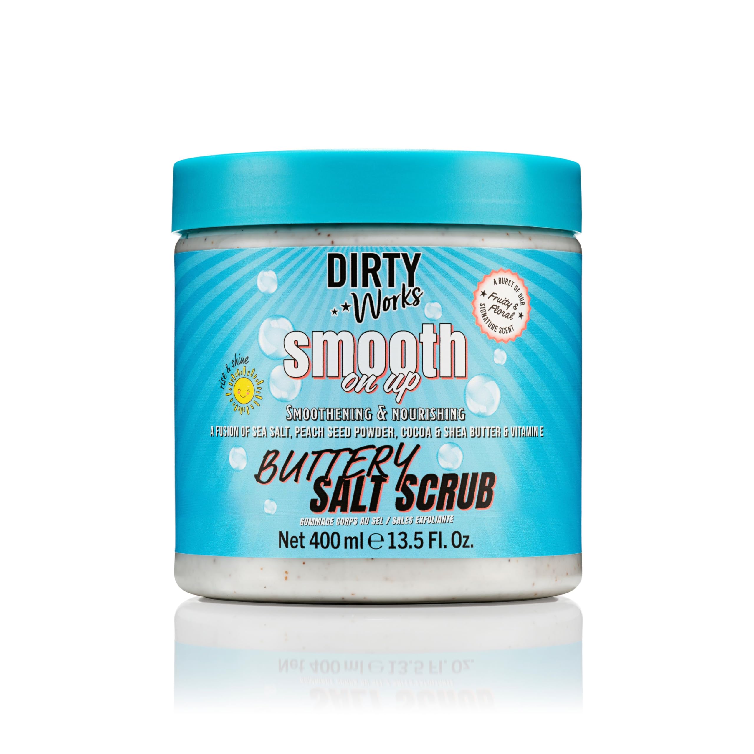 Dirty Works Smooth On Up Buttery Salt Scrub - Natural Sea Salt Exfoliator with Vitamin E for Silky Soft Skin, Pleasant Fragrance, Body Polish 400ml