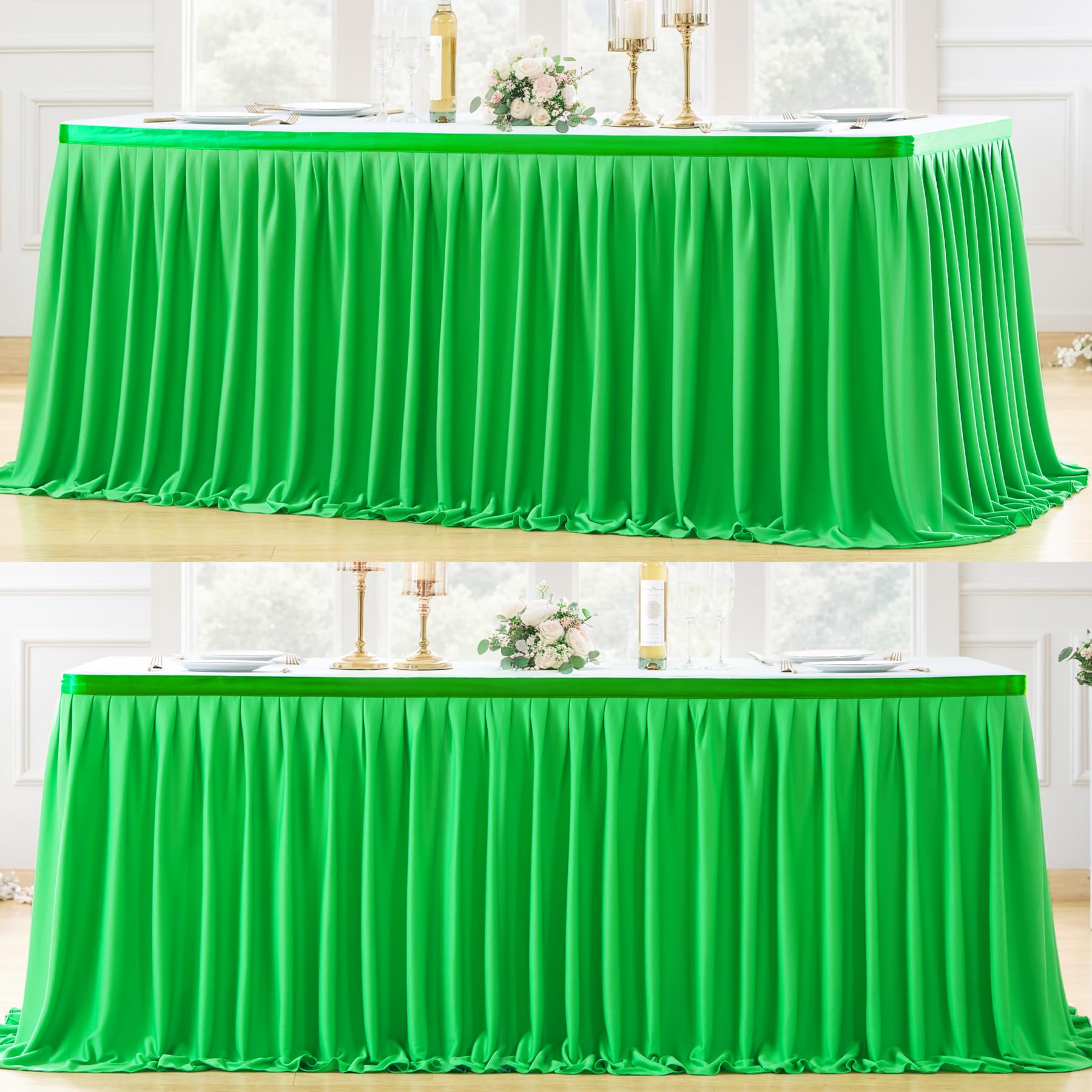 Partisky Green Polyester Table Skirt for Rectangle