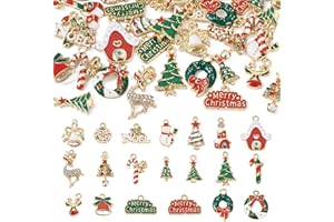 FASHEWELRY 40pcs Christmas Enamel Pendants Crystal Rhinestone Charms 20 Styles Gold Plated Alloy Xmas Pendant Charms for Jewe