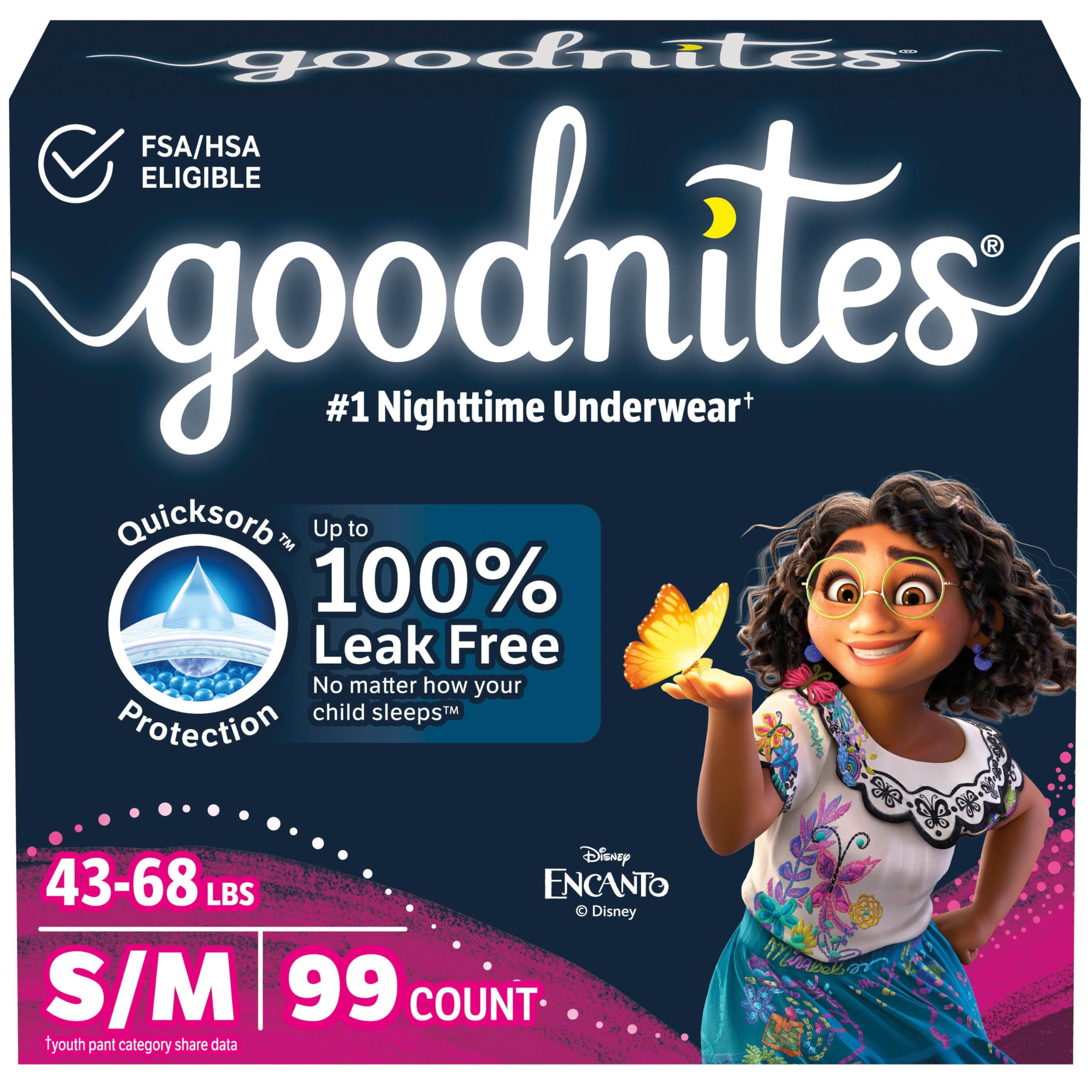 Photo 1 of (USED/FAIR) (OPEN BOX) Goodnites Girls' Bedwetting Underwear, Size S/M (43-68 lbs), 99 Ct (3 Packs of 33), Packaging May Vary