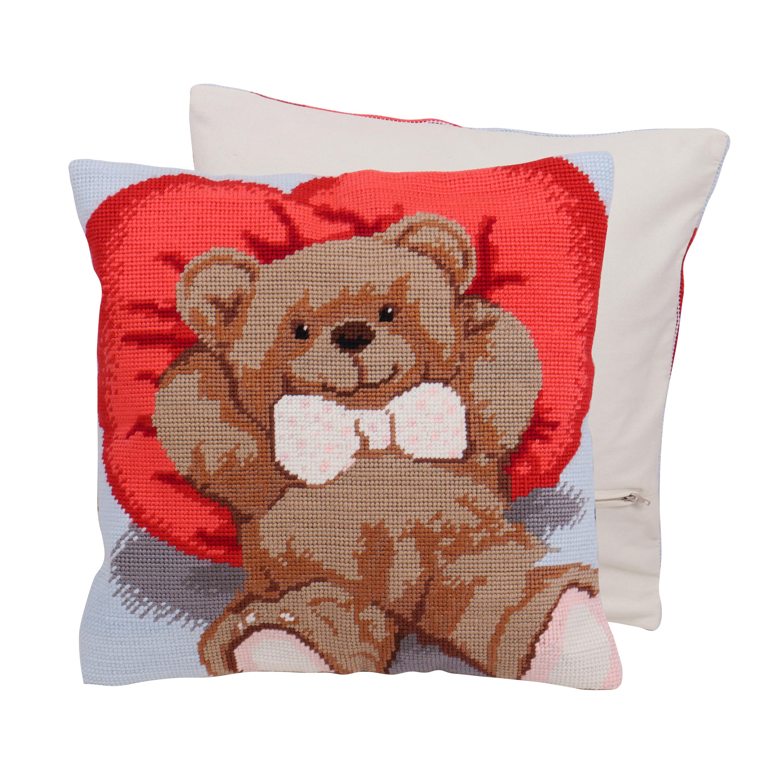 Trimits Half Stitch Cross Stitch Cushion Kit, Cushion Back Included, Pre Printed Canvas, Yarn and Needle Included 40 x 40cm (15.75 x 15.75in), Ted