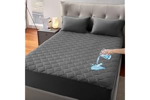 SLEEP ZONE Waterproof Mattress Protector Pad Queen Machine Washable, Breathable Mattress Topper with Deep Pockets, All-Season Use, Hotel Quality (Queen, Grey)