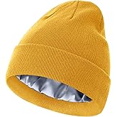 ROYBENS Satin Lined Beanie, 100% Cotton Beanies Hats for Men Women, Slouchy Knit Cuffed Winter Warm Soft Skull Cap Hat