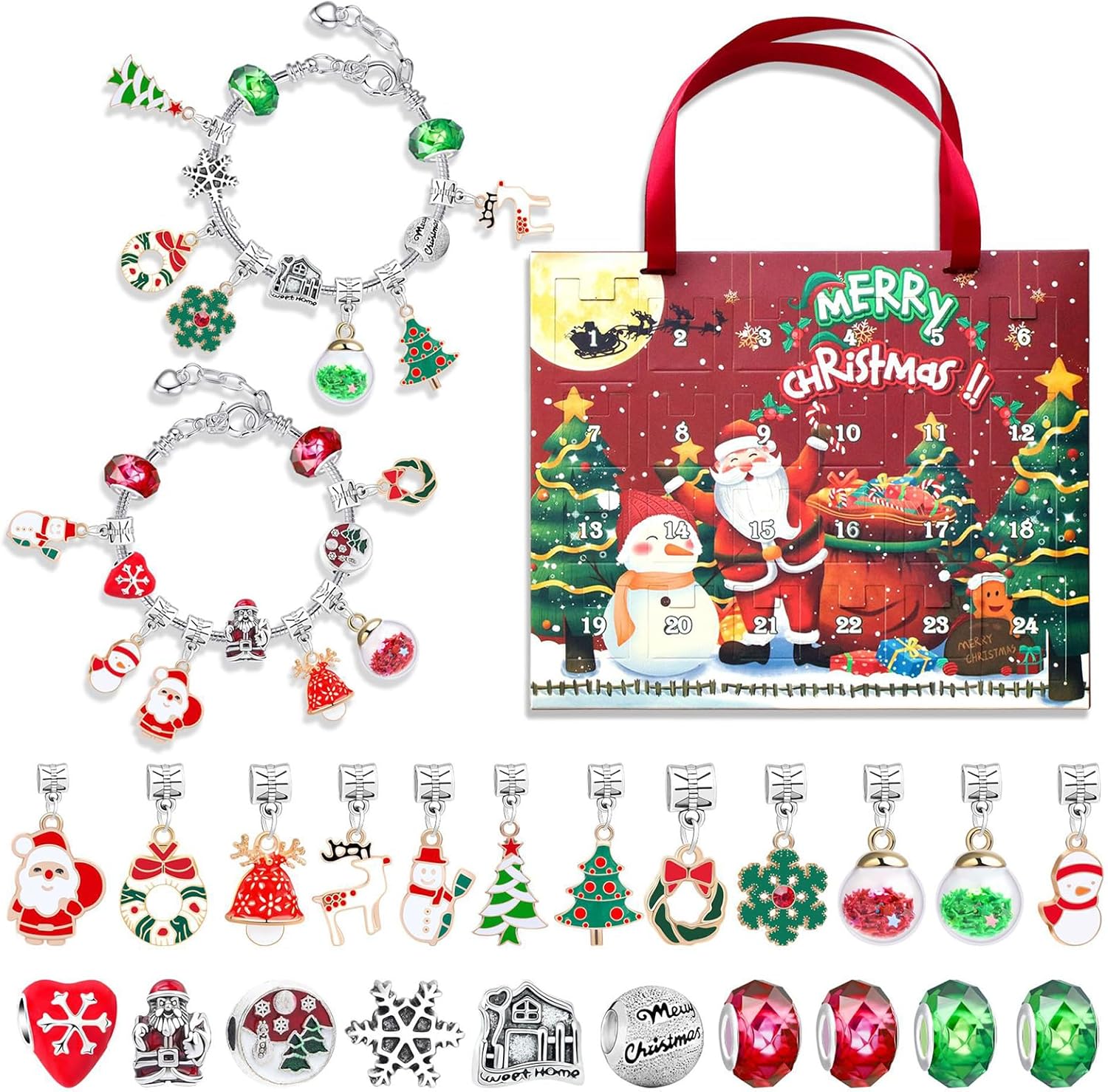 Advent Calendars - Christmas Advent Calendar Bracelet Girls 24 Days Christmas Countdown Calendar Bracelets Set DIY Jewelry Making Kit Gift for Women Girls Kids Teen