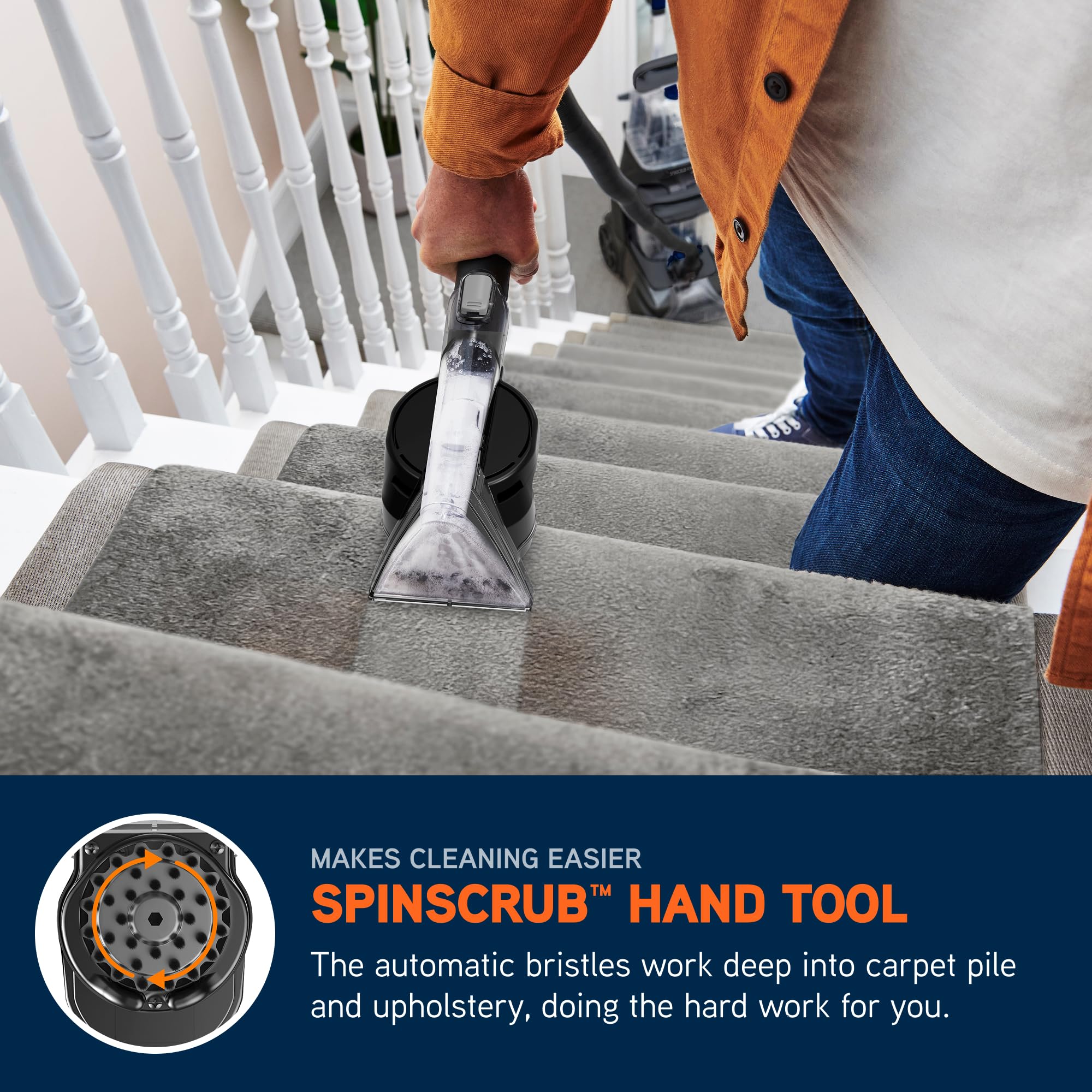 Vax SpinScrub Power Plus Carpet Cleaner Machine, Rug, Upholstery, Car, Stair Upright Shampooer Washer. Handheld Spot Cleaning, SpinScrub and Wash Tool, Solution, 1200W, Grey/Navy Blue, CDCW-SSXA