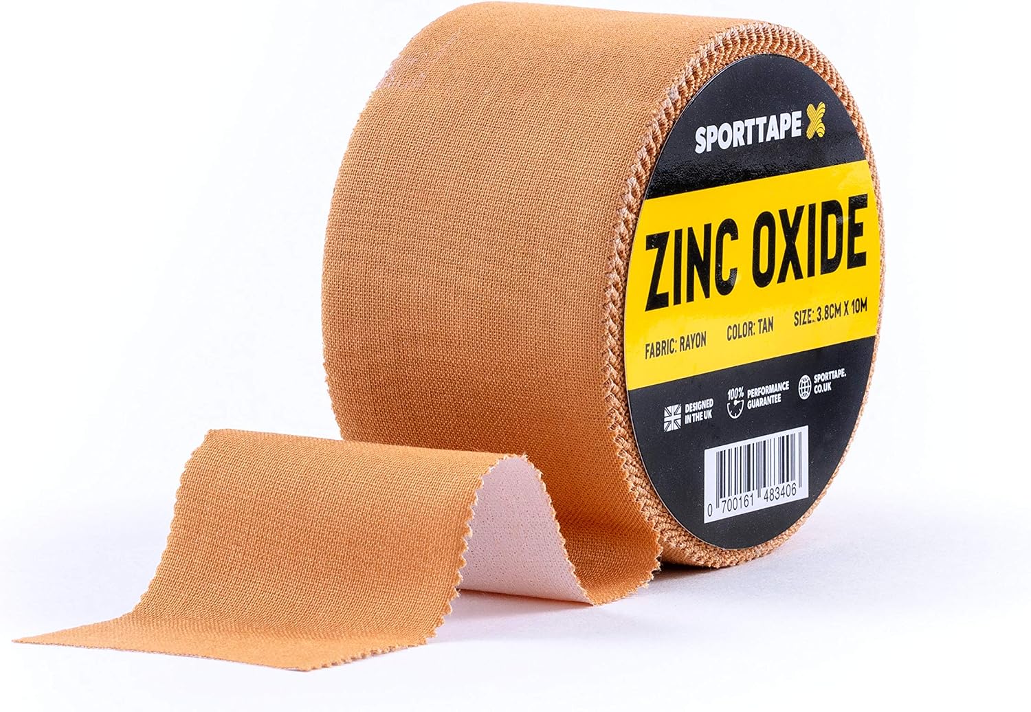 SPORTTAPE Tan Zinc Oxide Tape 3.8cm x 10m - Rigid Rayon Athletic Tape for Blister Prevention Ankle & Joint Support