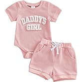 Tsultryofs Baby Girl Summer Clothes Newborn Infant Outfit Letter Embroidery Print Short Sleeve Romper with Shorts 2Pcs Set