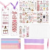 Qrhky Acrylic Bookmark Blanks, 20 Set Bookmark Making Kit, 25 UV DTF Decals | Book Soul Theme with Organizer Box, Ribbons and Gift Bags for DIY, Reading, Craft Nights and Gift for Book Lover