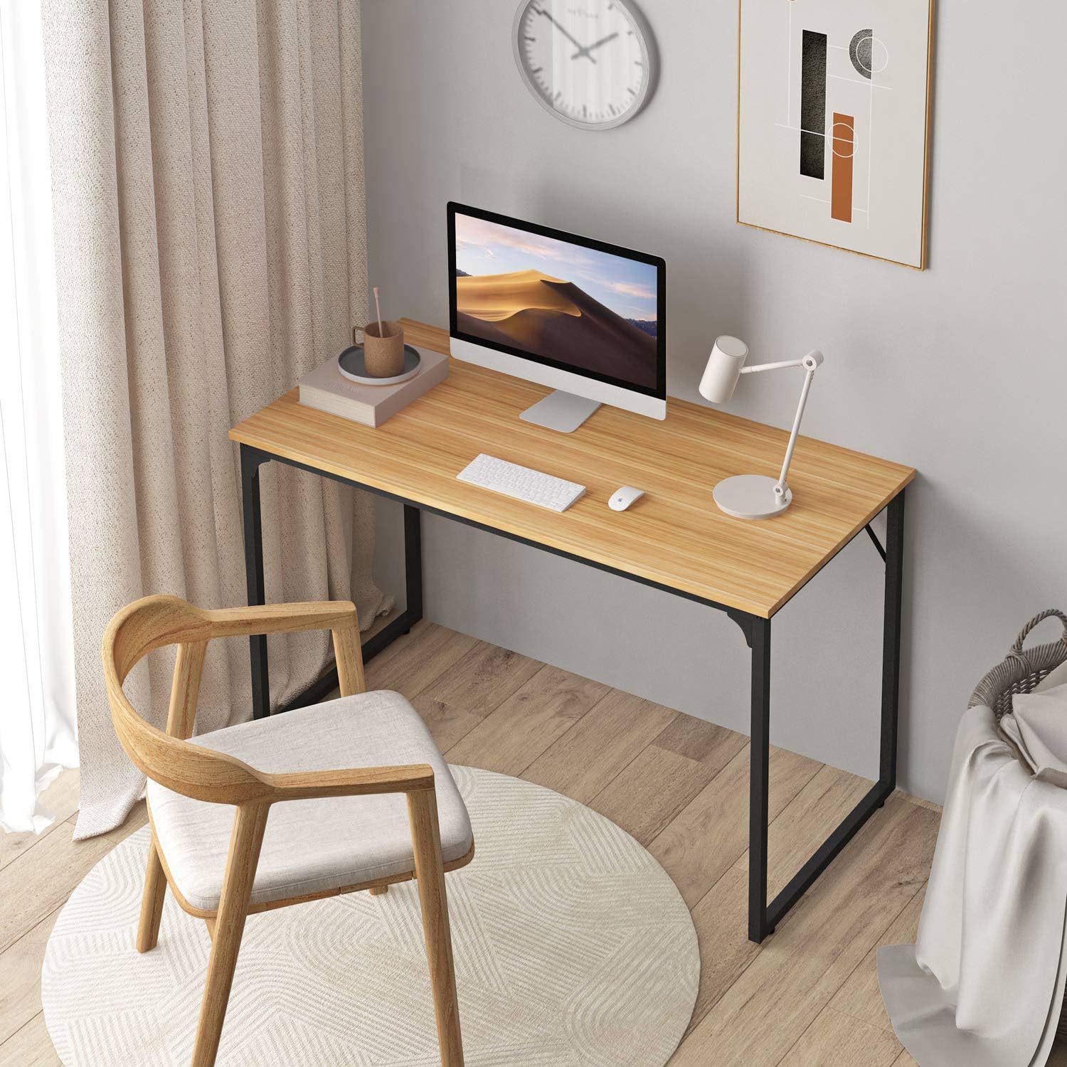 Coleshome Computer Desk 47", Modern Simple Style Desk for Home Office, Sturdy Writing Desk,Teak: Kitchen & Dining
