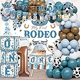 My First Rodeo Decorations Boy, Cowboy 1st Birthday Party Decorations, Cowboy Balloon Arch Kit Western Party Supplies Backdrop Tablecloth Photo Banner for 1st Rodeo Birthday Party Decor Boy