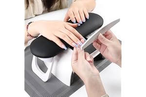 BOMOQING Arm Rest for Nails, Foldable PU Leather Nail Hand Rest For Nails Tech with Non-slip Table Mat, Professional Nail Arm Rest Cushion(Black)