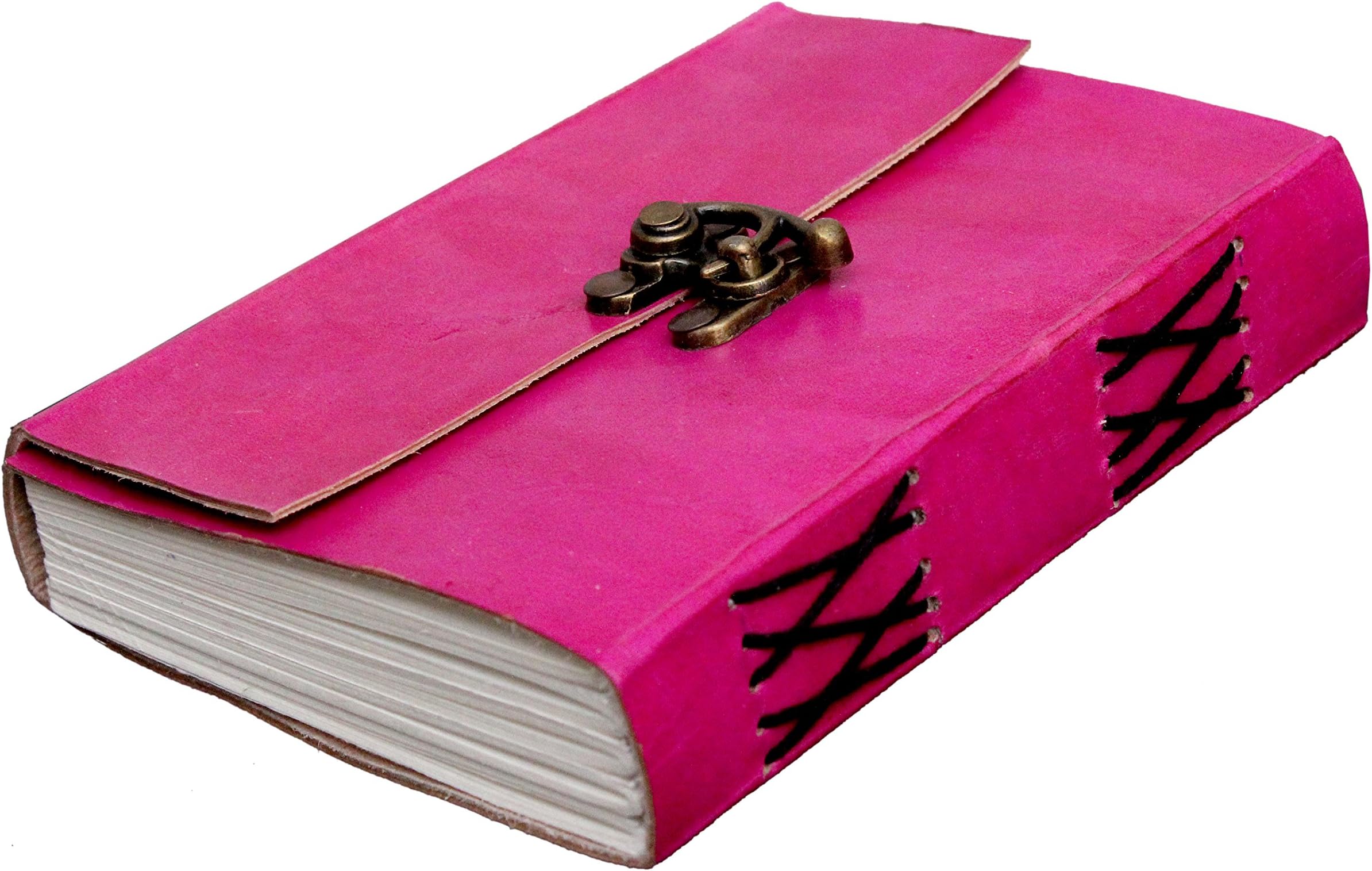 PRASTARA Mangalmurti Handicrafts Leather Notepad Writing Book with Lock and Key Handmade Papers for Home (6 X 4 X 2 , Pink)