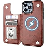 ONETOP Compatible with Magsafe for iPhone 13 Pro Max Wallet Case with Card Holder, PU Leather Kickstand RFID Blocking Case, Double Magnetic Clasp and Durable Shockproof Cover 6.7 Inch (Brown)