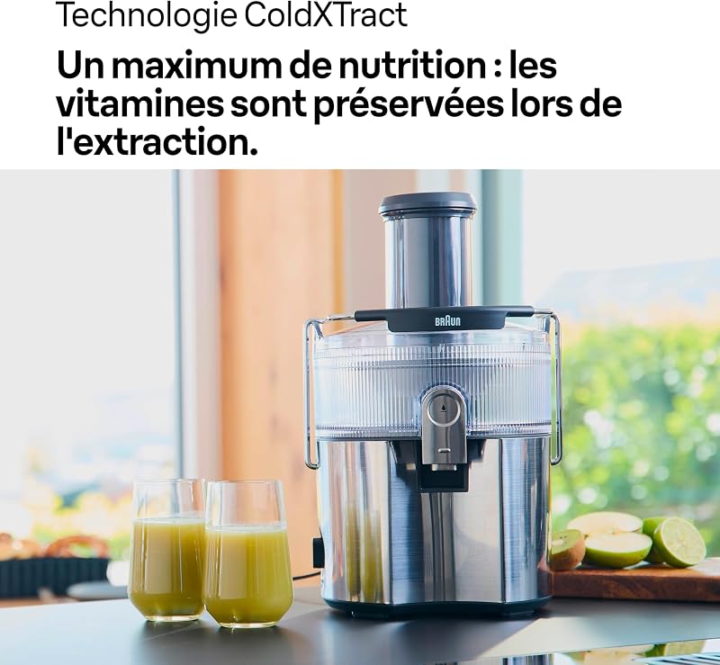 MultiJuice 7 SJ7000, Centrifugeuse Technologie ColdXtract, Ouverture Remplissage 75mm, Récipient Jus 2L, Système Anti-Goutte, Système Sécurité Quadruple, Filtre Acier Inoxydable, 1000W, Gris