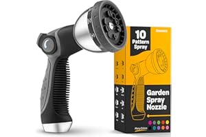 SEWANTA Hose Nozzle [Silver] Heavy Duty Hose Sprayer With 10 Adjustable Watering Patterns. Thumb Control Design, Comfortable Ergonomic Grip, Garden Hose Nozzle for Watering Plants & Lawns/Fun showers/Cleaning