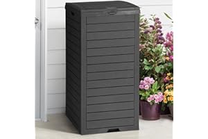 DWVO 38 Gallon Large Outdoor Trash Can, Waterproof Resin Hideaway Garbage Bin with Lid and Drip Tray, Outside Trash Bin for P