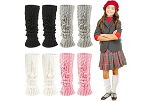 ramede 4 Pairs Leg Warmers for Girls Kawaii Warmers Loose Knitted Leg Warmers Wool Ball Cute Leg Warmers Women Lolita Costume