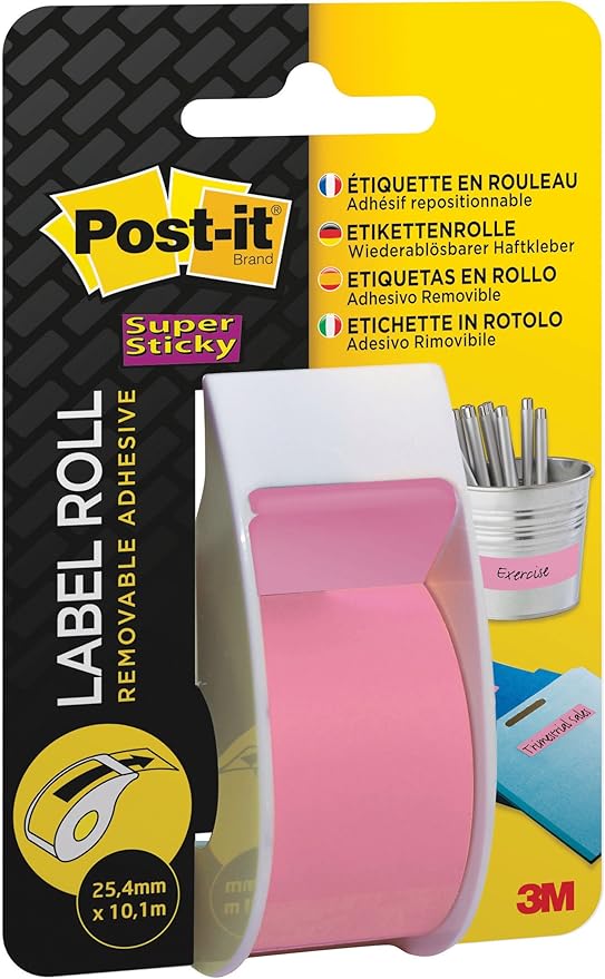 Postit 25.4 mm x 10 m Super Sticky Removable Label Roll Pink Amazon