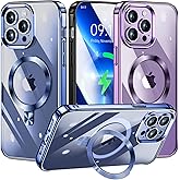 [CD Ring Compatible with MagSafe Invisible Stand]Magnetic for iPhone 13 Pro Max Case, [Electroplated Bumper Non-Yellowing][Look as Bare iPhone]Slim Clear Case with Holder for Women Men Girls