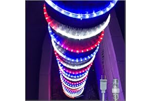 Russell Decor 10ft/108 LED Rope Lights for Patriotic 4th of July Memorial Day Party Outdoor Trees Patio Deck Flexible Connectable Rope Lights (Red White Blue)