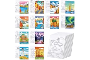 Anseal 12 Packs Canada Landscape Pre Drawn Canvas to Paint for Adults, Scenery Pre Printed Canvas, Pre Stretched Canvas Outli