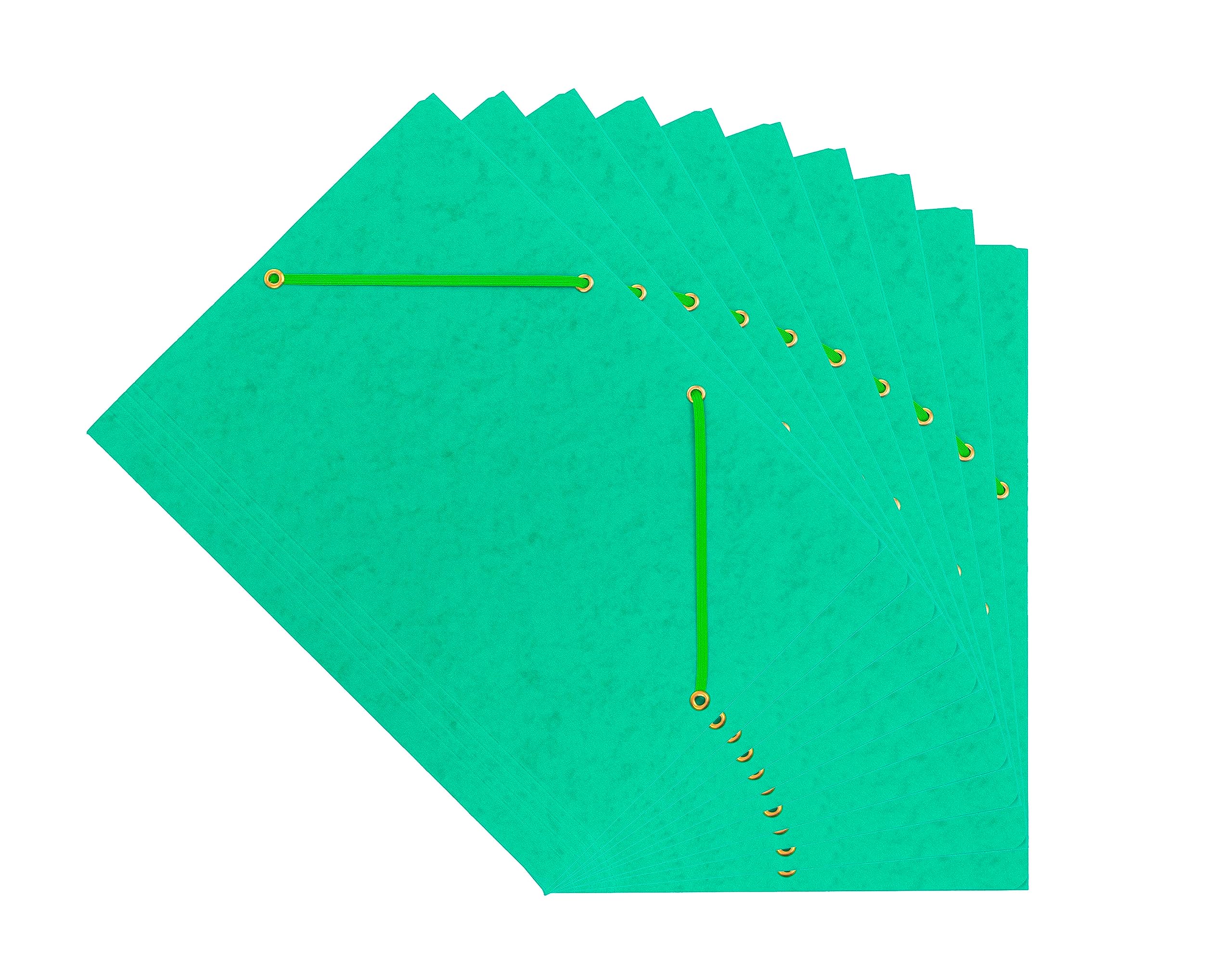 Interdruk - Elasticated File Folder A4 - Colorspan 3-Flap Folder - Pressboard - Green (10-Pack)