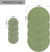 Pauwer Round Placemats and Coasters Set of 6 Green Non Slip Washable 38cm Mats view 7