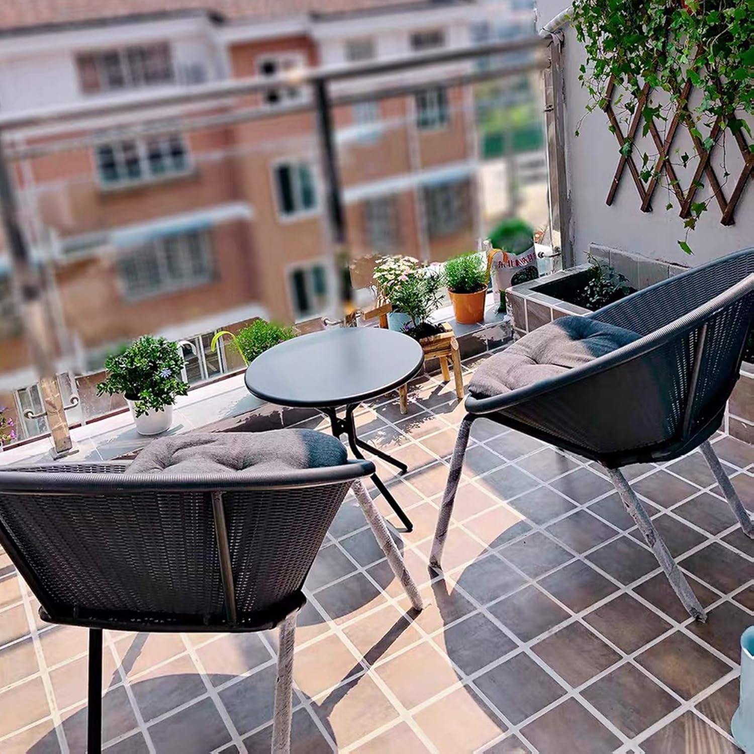 PURPLE LEAF 3 Pieces Patio Bistro Set with Weather Resistant Steel Frame and Circular Table Conversation Set, Cushions Included, Coffee: Garden & Outdoor