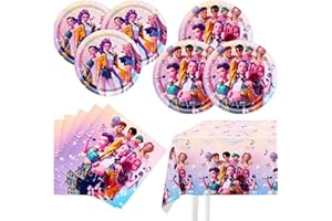 KIKIRICO Demon Movie Hunters Party Tableware, 20 Plates and 20 Napkins and Tablecloth71 '' x 42 ''Demon Movie Hunters Party Birthday Party Decorate Supplies