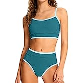 ZAANTI Girls Swimsuit Two Piece Scoop Neck Solid Color Bikini Set Adjustable Strap High Waist Bathing Suit for Girls 9-16Y