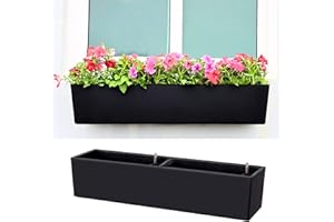 LaLaGreen Planter Boxes Outdoor (40 Inch, 1 Pack) Large Rectangular Self Watering System, Black Window Flower Boxes with Brac