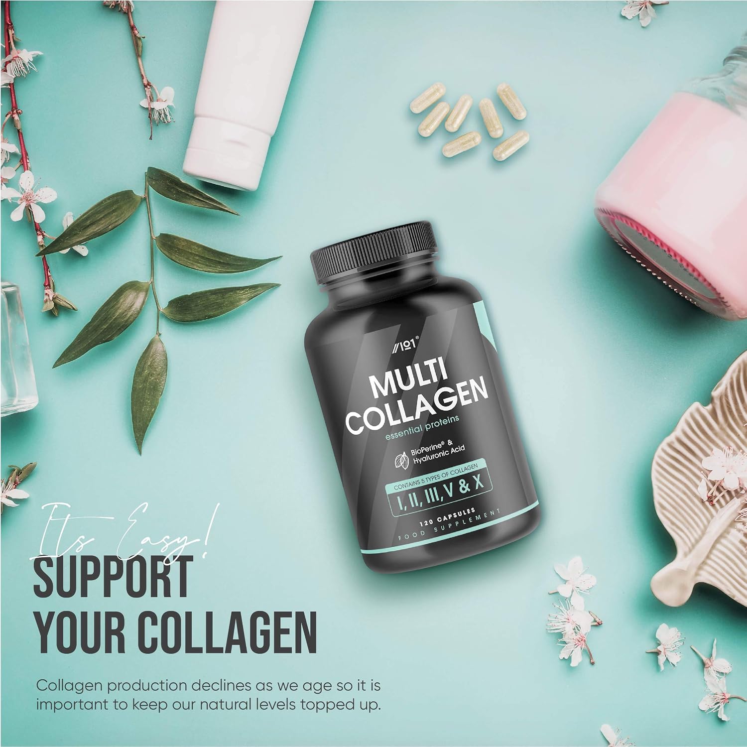 Multi Collagen 2400mg, Types I, II, III, V & X, 180 Capsules, Wild Caught Marine, Grass Fed Bovine - Image 4