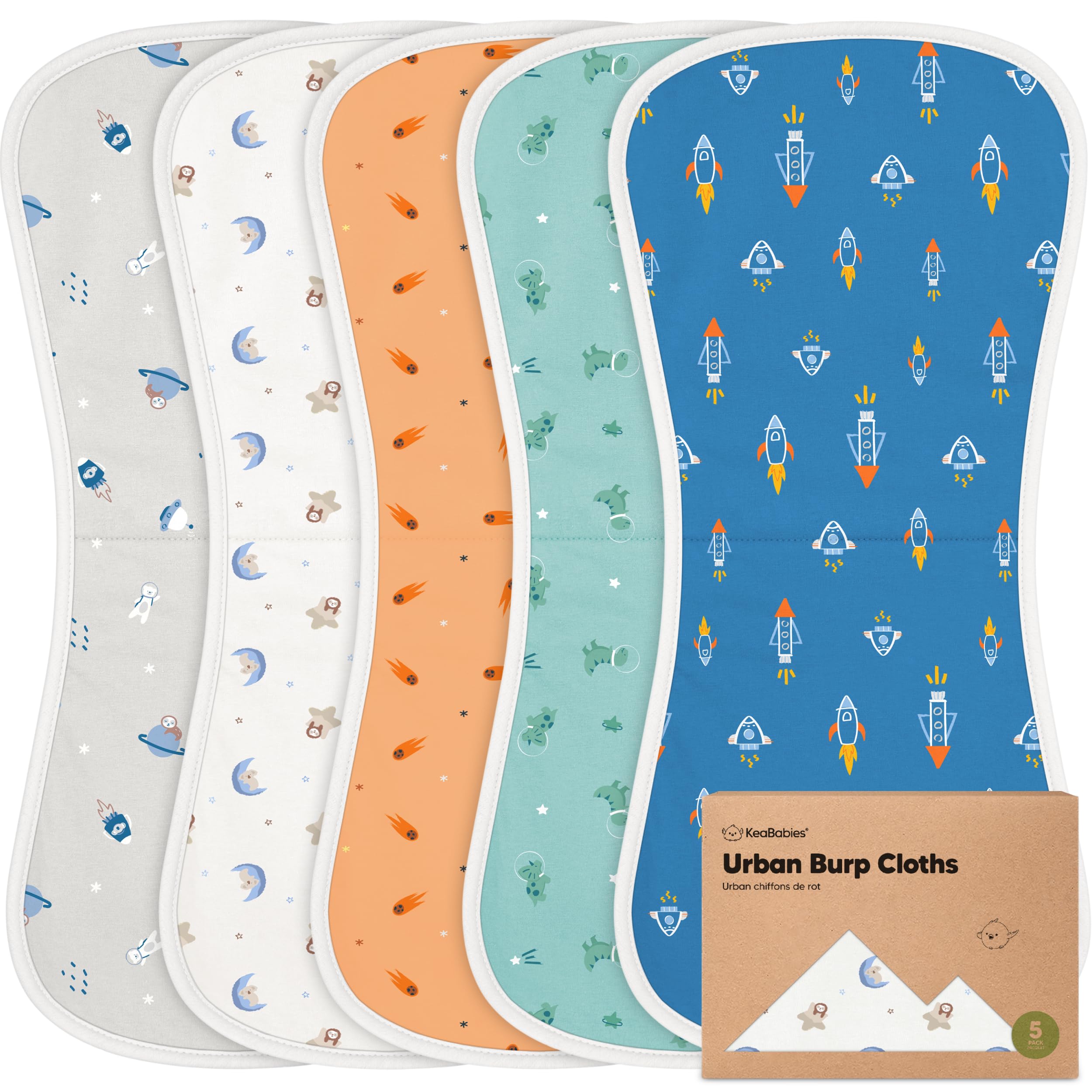 Organic Burp Cloths Baby Boy & Girl, 5-pack Cotton Burp Rags (Cosmo)