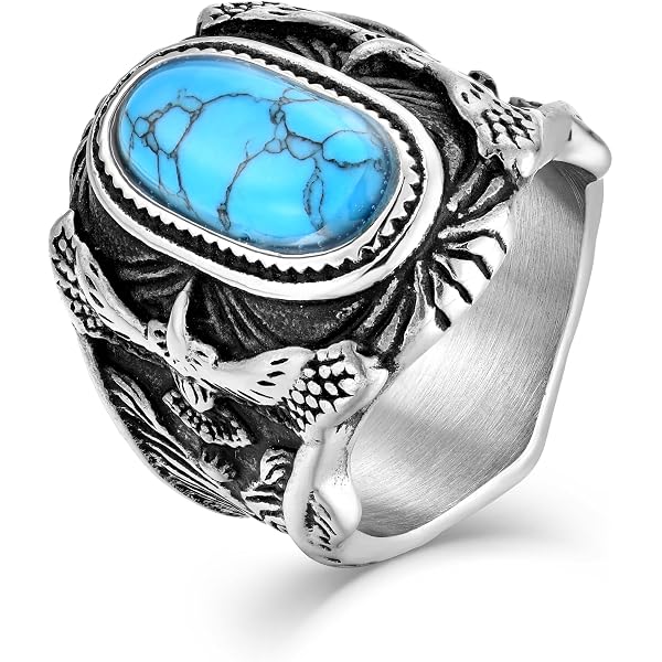 MASOP Stainless Steel Men's Sky Blue Ring - Size 8-15, High Polish, 316L Steel, 2cm Width - View #6