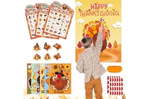 MISS FANTASY Thanksgiving Games - 4 in 1 Thanksgiving Games Crafts for Kids Include Thanksgiving Bingo Game Thanksgiving Pin Game Thanksgiving Stickers Children Activities