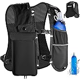 Running Vest for Women Men, Lightweight Hydration Runner Vest with Transparent Waterproof Phone Pocket, 17oz Soft Flask, Adjustable Chest Straps Reflective Backpack for Hiking Cycling Jogging