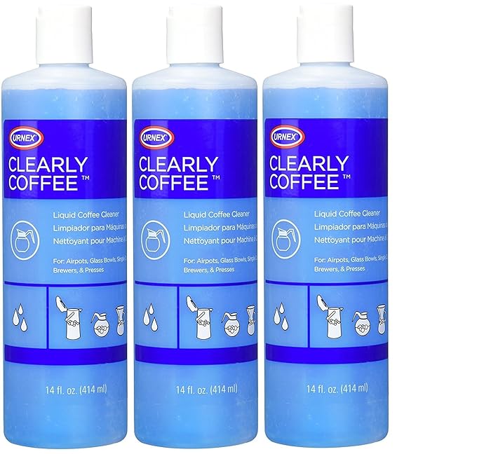 Urnex Clearly Coffee Pot Cleaner - 3 Pack - [Made in The USA] - French Press Liquid Cleaner for Glass Bowls Airpots Satellite Brewers and Thermal Servers Removes Coffee Oils