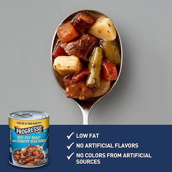 PROGRESSO BEEF POT ROAST WITH COUNTRY VEGETABLES SOUP, RICH AND HEARTY CANNED SOUP, GLUTEN FREE, 18.5 OZ