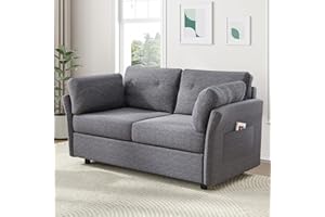 Novilla 57" Loveseat Sofa Small Couch for Living Room, Linen Fabric Upholstered Loveseat Sofa Couch, Small Loveseat Sofa with 2 Bolster Pillows for Apartment, Bedroom, Toolless Assembly, Grey