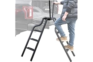 POKIAUTO 45" Rotatable Universal Pickup Truck Tailgate Ladder with Handle, Foldable Heavy Durty Truck Ladder Folding Tailgate Step with Wide Pedals for F250/Ram 2500 Accessories, Capacity 600 lbs