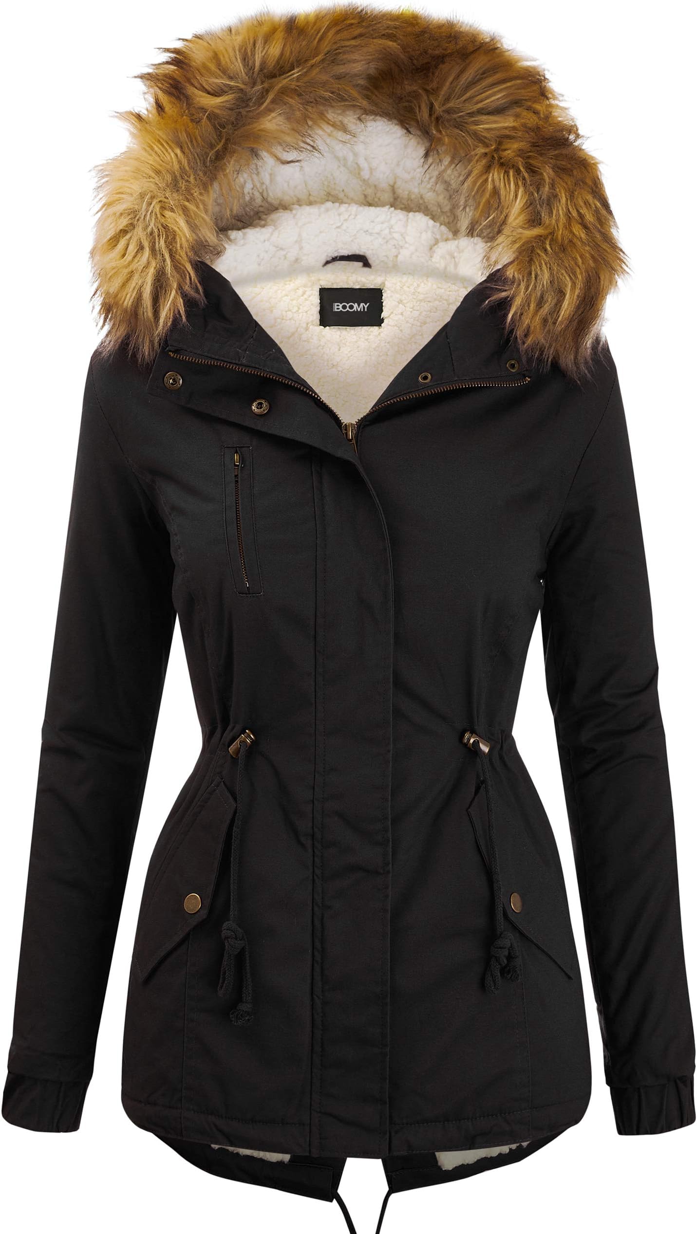 Women's Zip Up Safari Military Anorak Jacket with Hood Drawstring - Regular and Plus Sizes