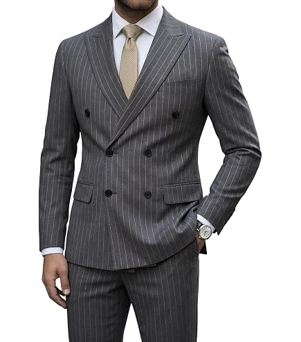 Apornipal Men's 2 Piece Stripe Suit Big Plus Size Double Breasted