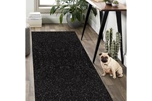 Weidear Hallway Runner Rug with Rubber Backing, Laundry Room Rug Non Slip, Washable Outdoor Indoor Rug Carpet Runner, Customized Area Rugs Mat for Entryway, Balcony, Kitchen, Garage-2FT x 6FT, Black
