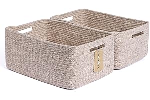 MiniArk Large Storage Baskets for Shelves, Closet Organizers Bins for Clothes Blanket Towels, Baby Nursery, Toy Baskets Box, Woven Rope Baskets, 17 x 13 x 7.5”, 2 Packs Mixed Brown