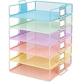 Lingvee 6 Pack Stackable Paper Tray Classroom, Pastel | Metal Paper Letter Tray Turn Organizer for Teacher File Storage Desk Organizer Storage, 12.75 x 12.55 x 11.35 Inch