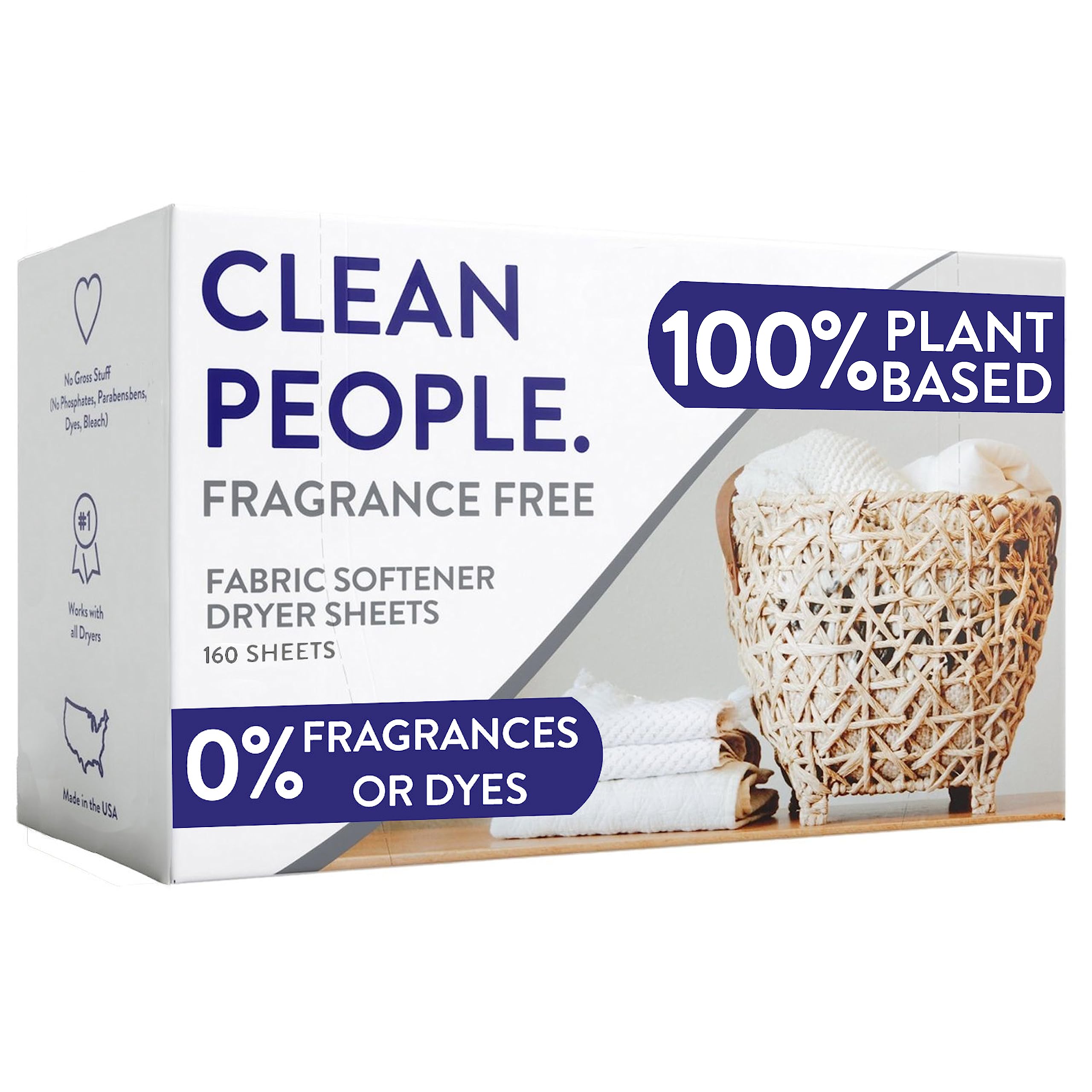 The Clean People Fabric Softener Sheets - Dryer Sheets - Softens & Removes Static Cling - Vegan Laundry Softener, Fragrance Free - Unscented, 120 Pack