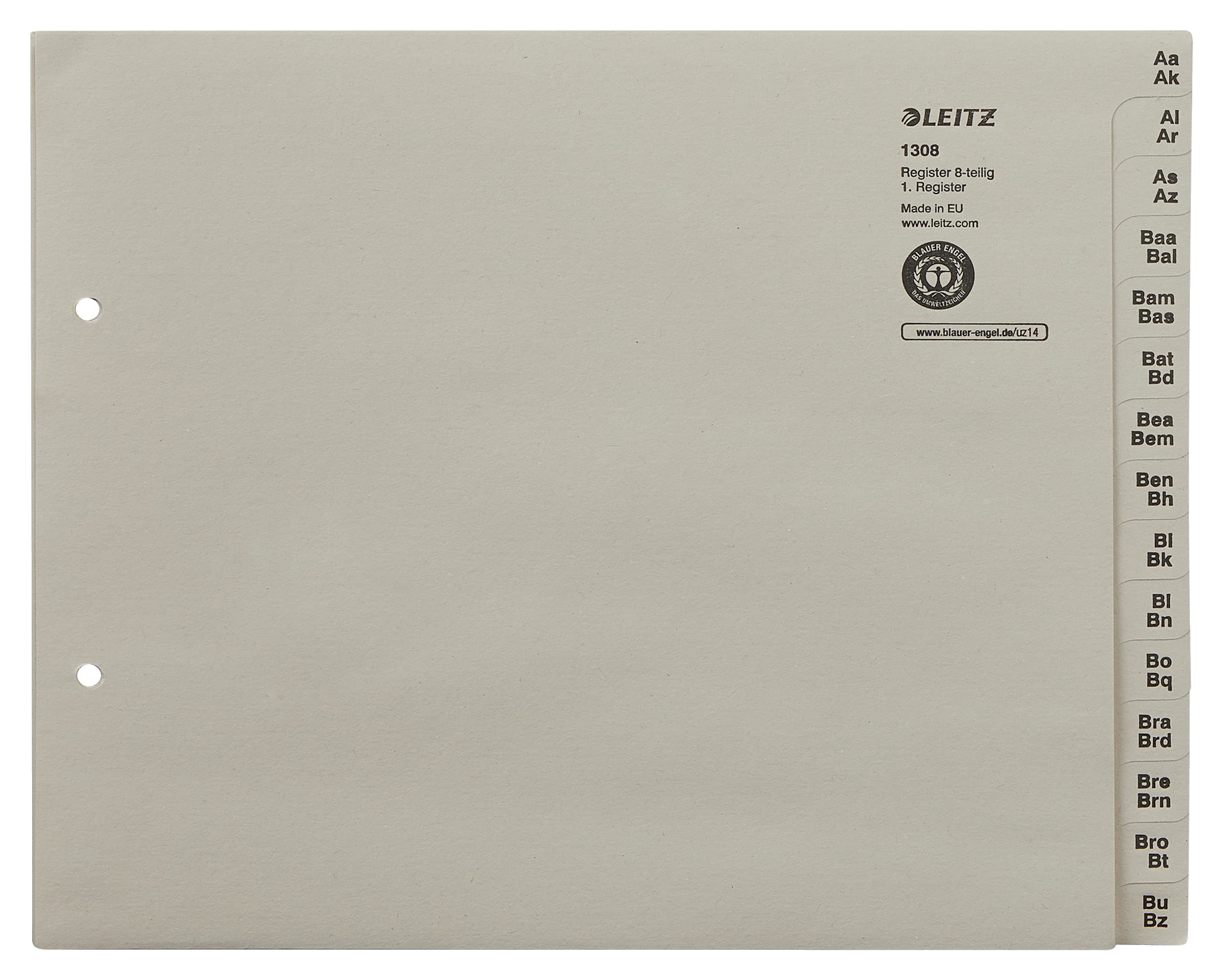 Leitz 13080085 Registerserie A-Z, A4, Papier, f1/4r 8 Ordner, grau